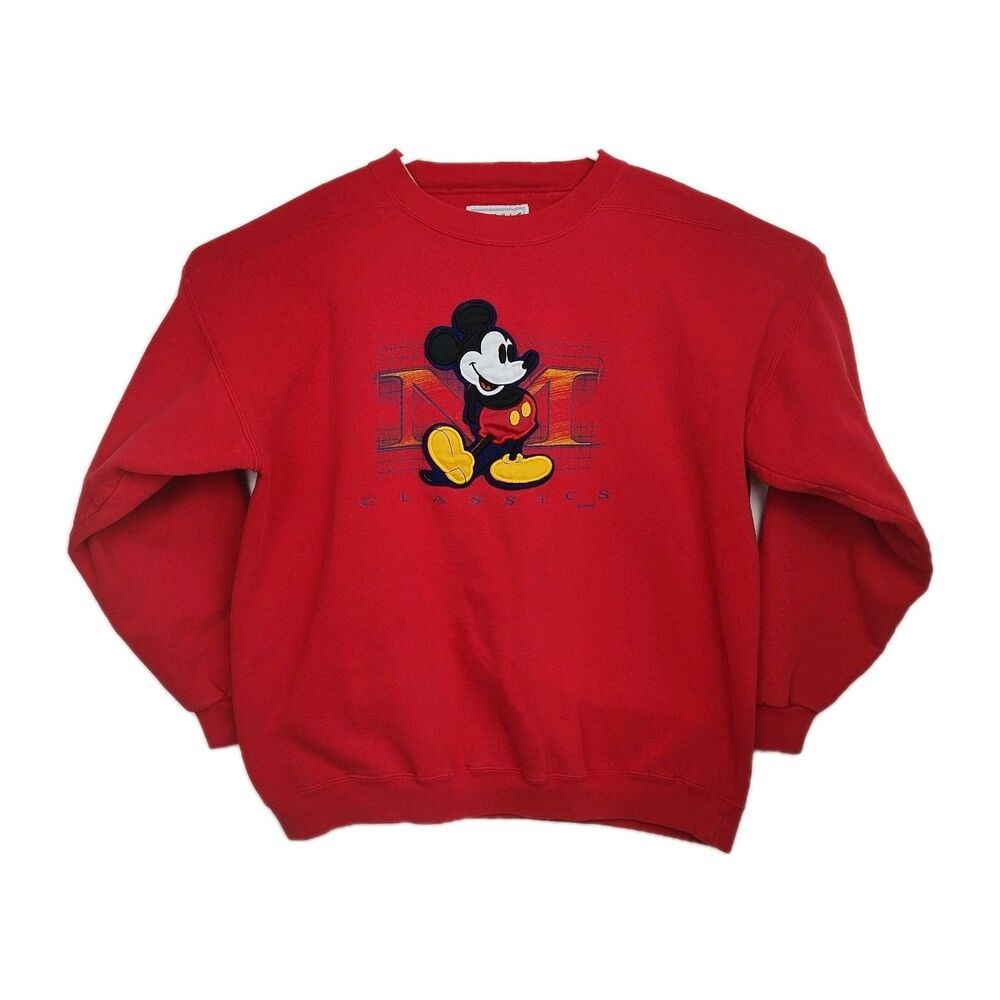 VTG Genus Mickey Mouse Sweatshirt Women's‎ XL Red Embroidered Graphic Print